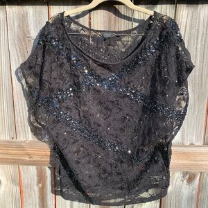 Guess Black Sequin Lace Blouse